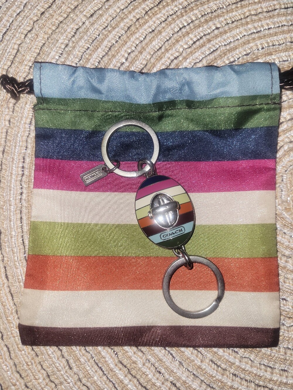 Vintage Y2K Coach Legacy Stripe Turnlock Valet Keychain #92529 - Picture 3 of 5